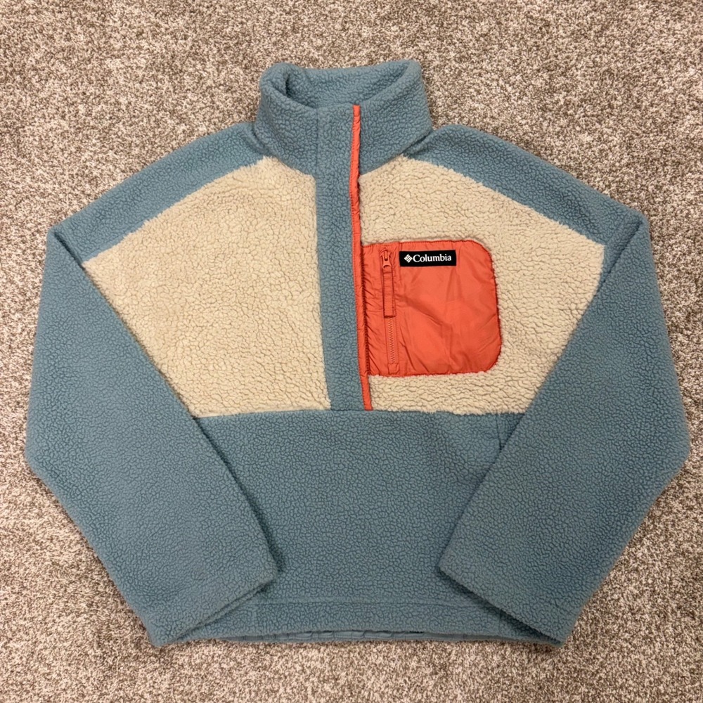 Columbia Teal, Cream & Orange Sherpa Half-Zip Pullover